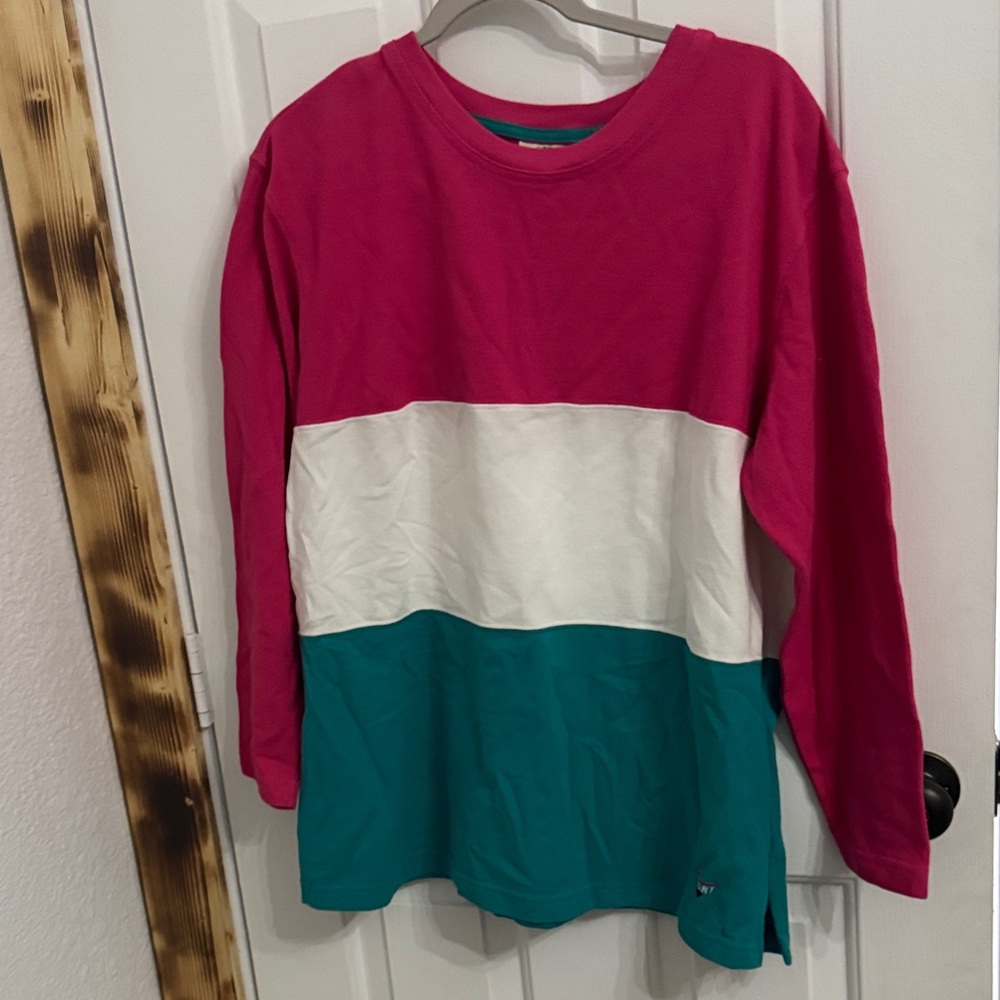 Saint John's Bay Active Pink, White, and Teal Long Sleeve Tee